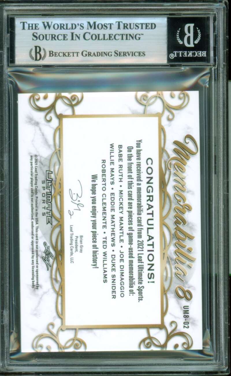 Ruth/Mantle/Dimaggio/Mays/Snider/Clemente/Williams 2021 Ultimate (2/3) BGS 8.5 Image 2