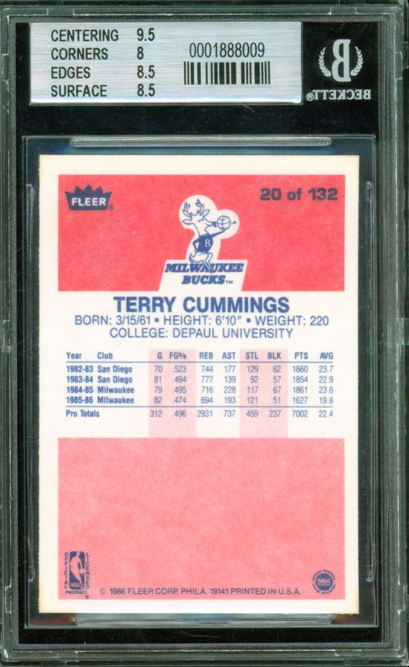 Terry Cummings Rookie Card 1986-87 Fleer #20 BGS 8.5 Image 2