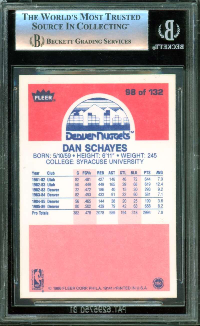 Danny Schayes Card 1986-87 Fleer #98 BGS 8.5 Image 2
