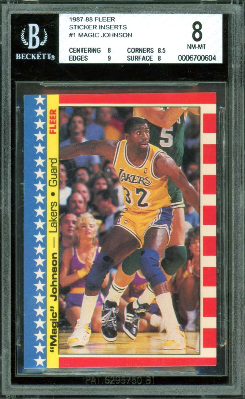 Magic Johnson Card 1987-88 Fleer Stickers #1 BGS 8 Image 1