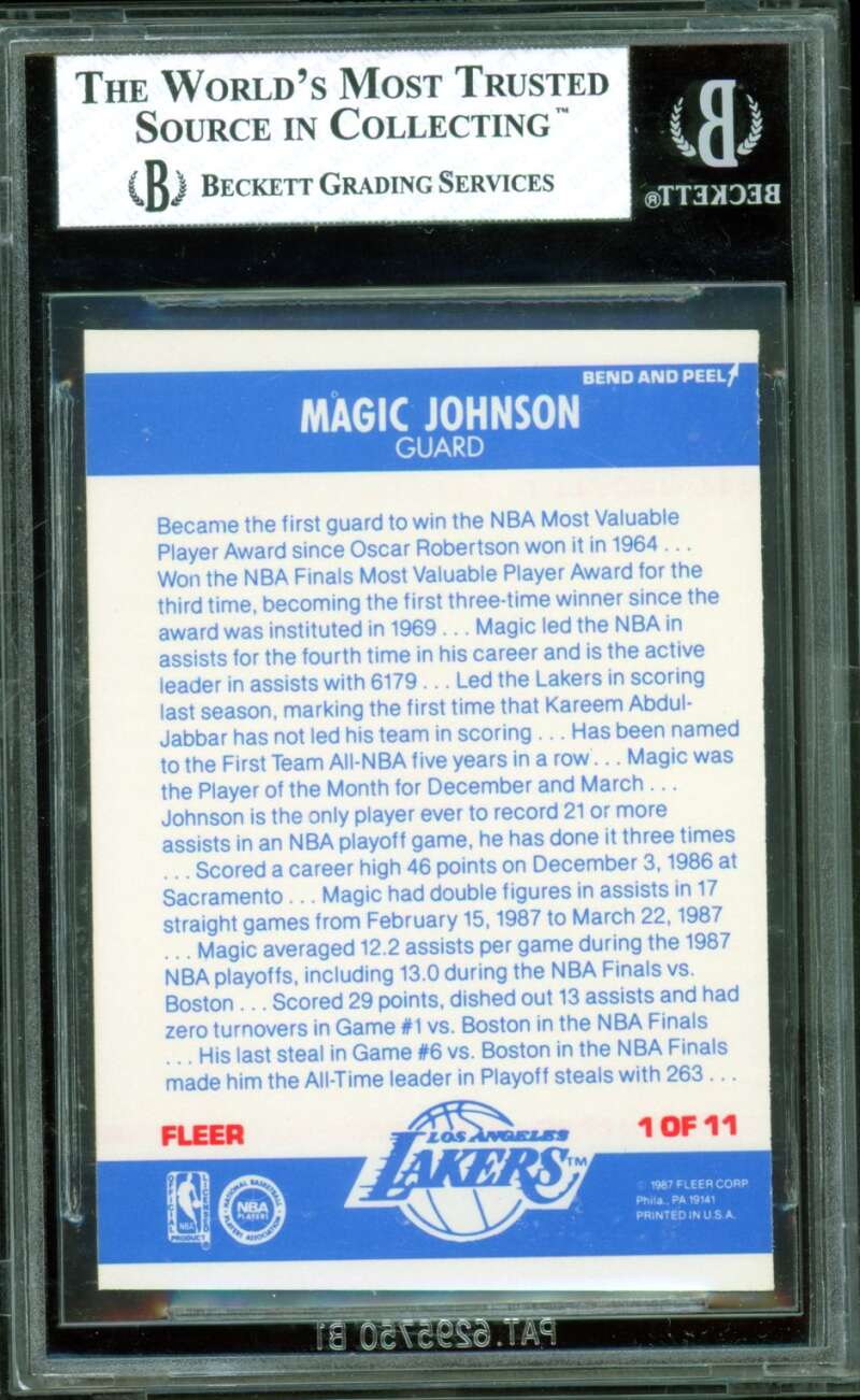 Magic Johnson Card 1987-88 Fleer Stickers #1 BGS 8 Image 2