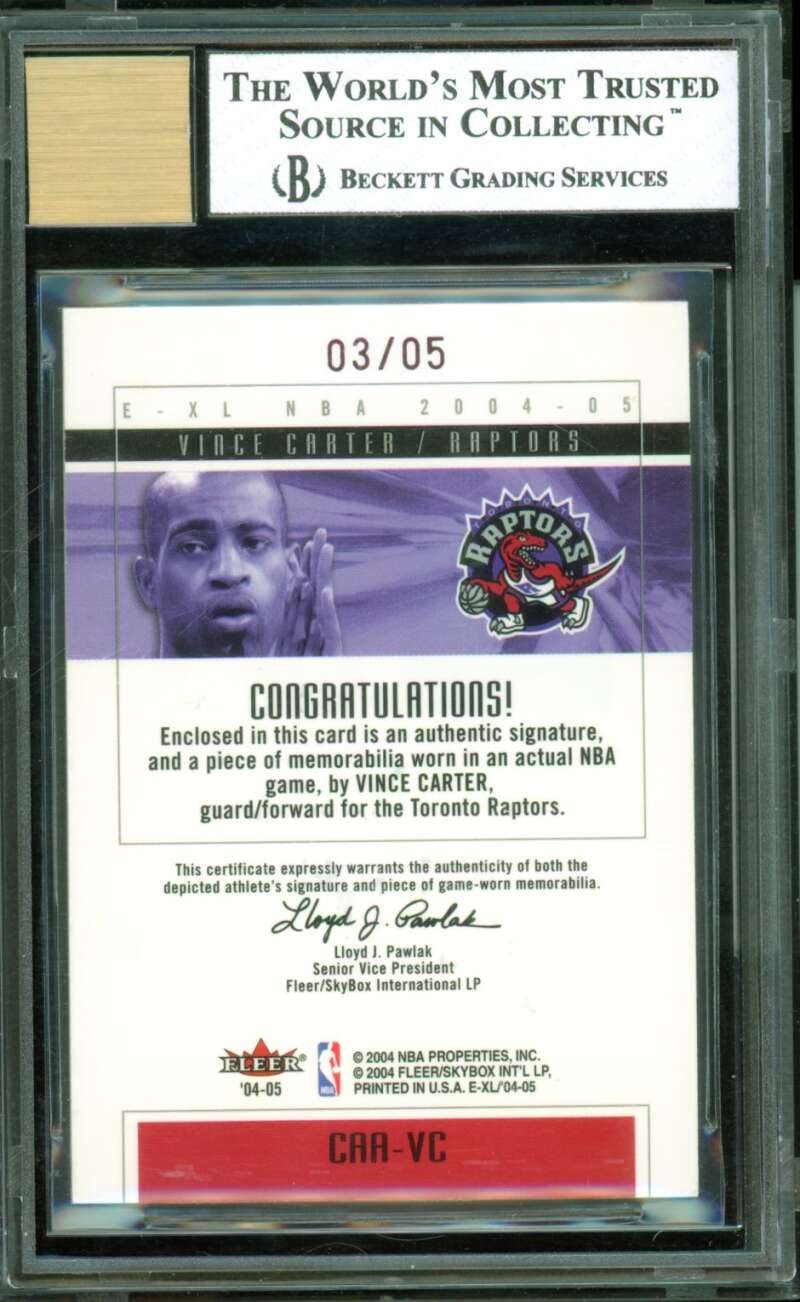 Vince Carter Card 2004-05 E-Xl Court Authentics Signatures Tag (3/5) #vc BGS 8 Image 2