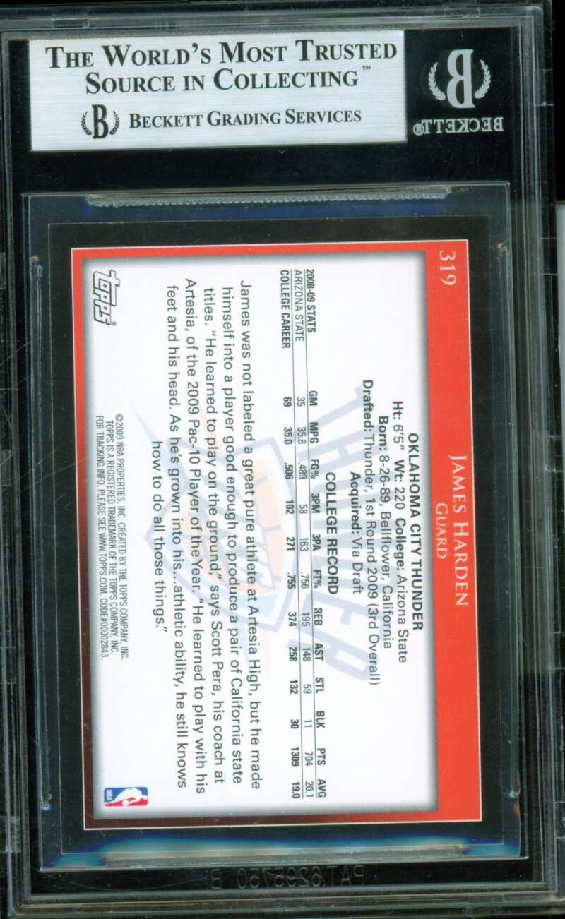 James Harden Rookie Card 2009-10 Topps #319 BGS 8.5 Image 2