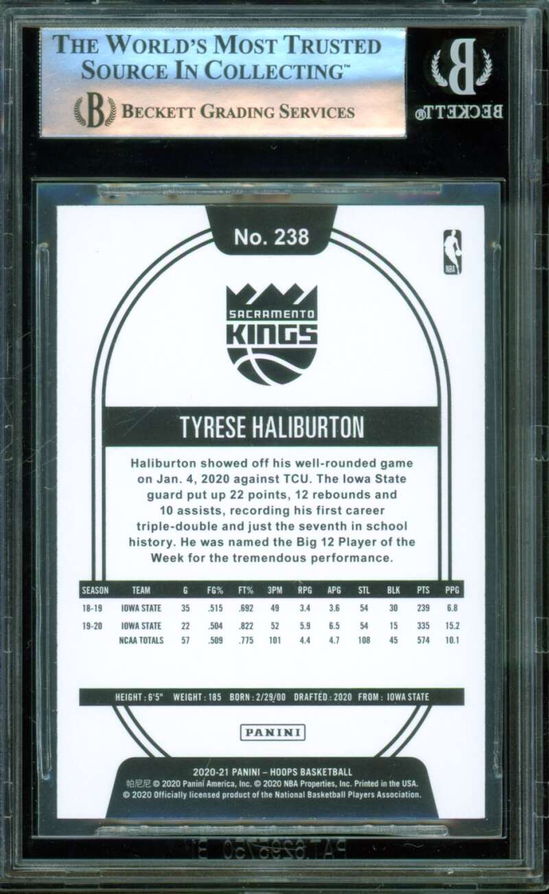 Tyrese Haliburton Rookie Card 2020-21 Hoops #238 BGS 9 Image 2