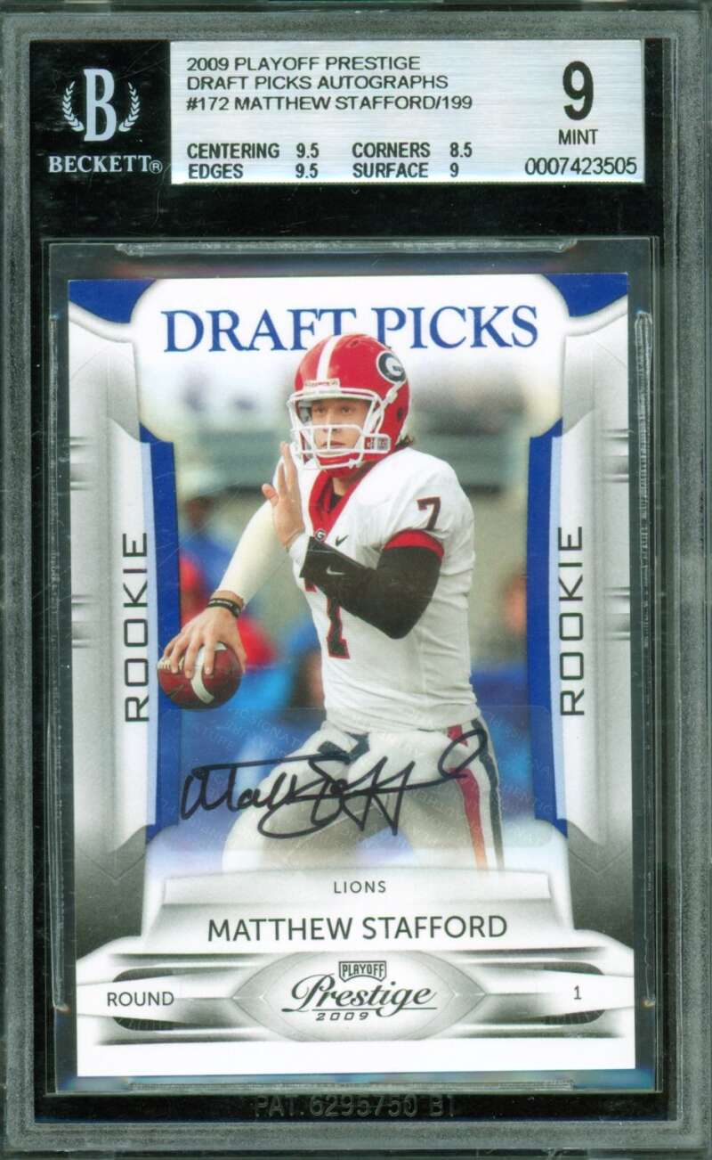 Matthew Stafford Rookie 2009 Playoff Draft Picks Prestige Autographs #172 BGS 9 Image 1