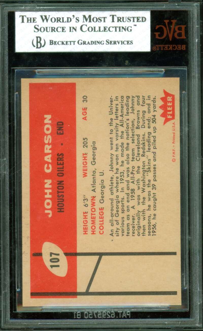 Johnny Carson Card 1960 Fleer #107 BGS BVG 8 (holder stain) Image 2