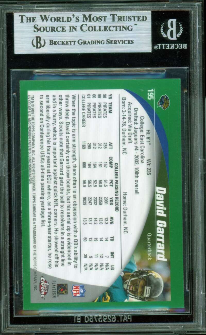 David Garrard Rookie Card 2002 Topps Chrome #195 BGS 9 Image 2