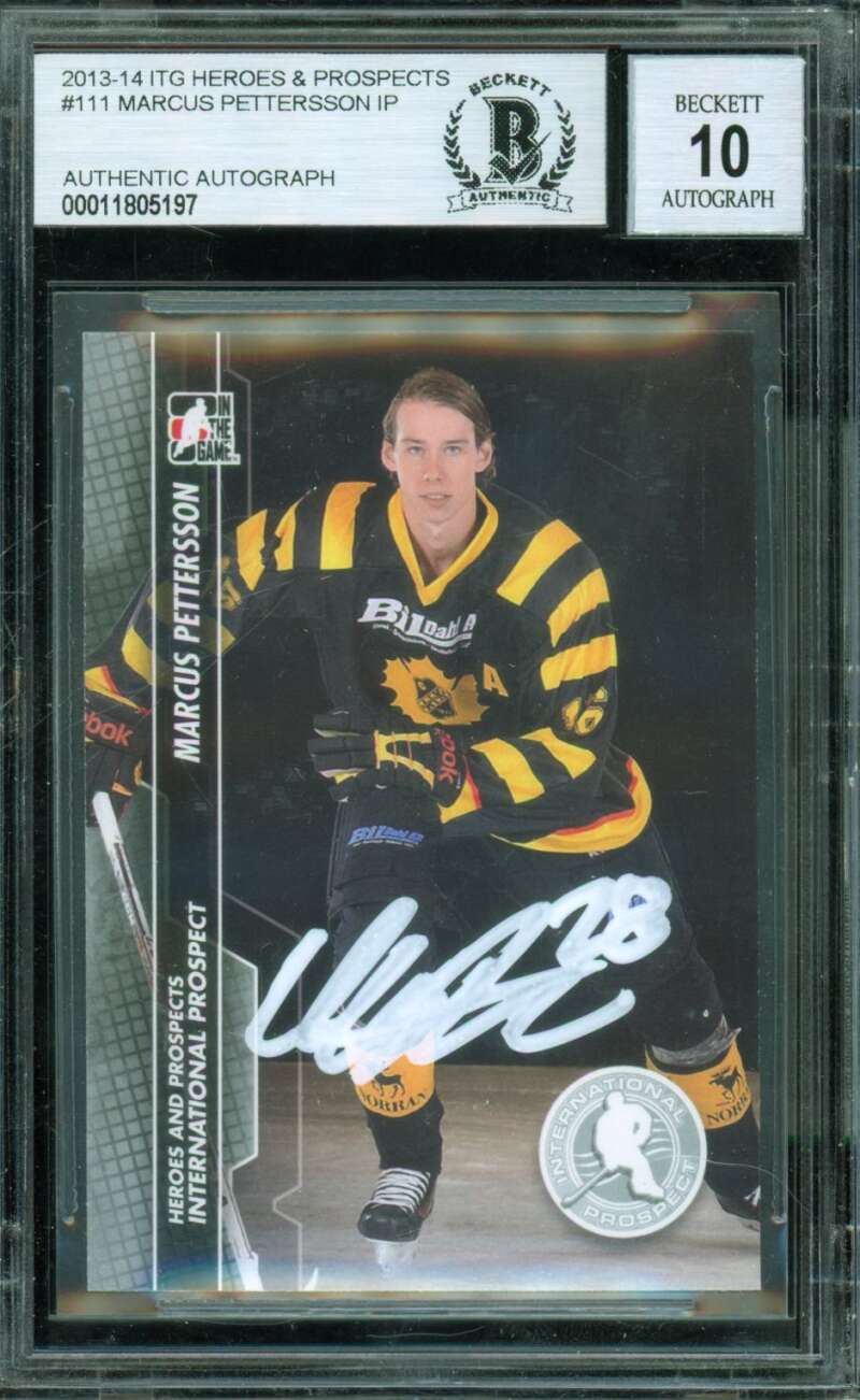 Marcus Pettersson Card 2013-14 ITG Heroes Prospects #111 BGS 10 Authentic Auto Image 1