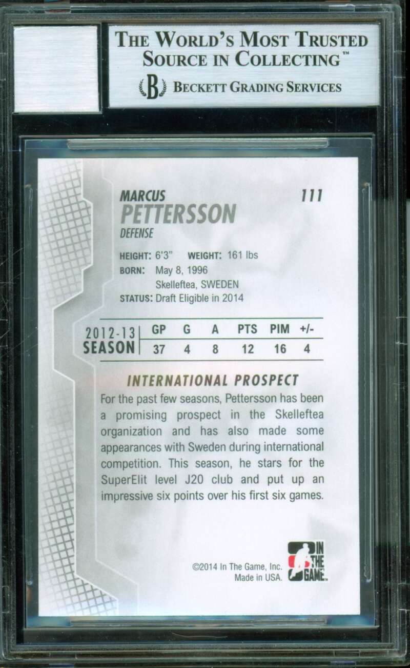 Marcus Pettersson Card 2013-14 ITG Heroes Prospects #111 BGS 10 Authentic Auto Image 2