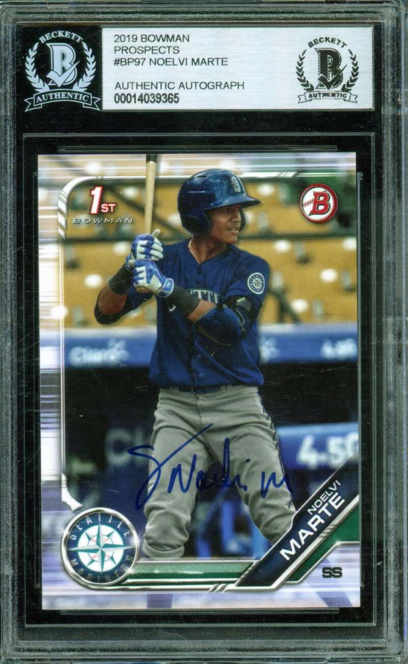 Noelvi Marte Rookie Card 2019 Bowman Prospects #BP97 BGS Authentic Auto Image 1