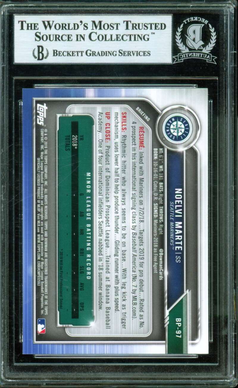 Noelvi Marte Rookie Card 2019 Bowman Prospects #BP97 BGS Authentic Auto Image 2