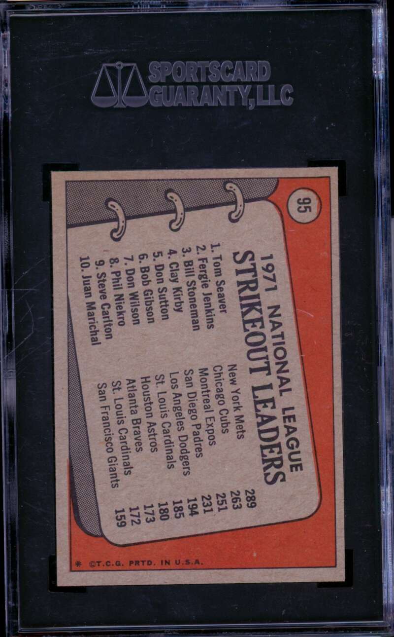 Tom Seaver / Fergie Jenkins N.L. Strikeout Card 1972 Topps #95 SGC 7.5 Image 2