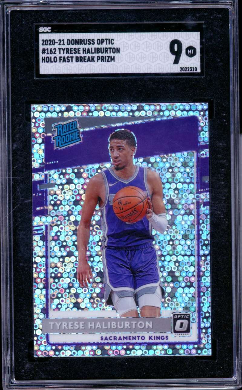 Tyrese Haliburton Rookie 2020-21 Donruss Optic Holo Fast Break Prizm #162 SGC 9 Image 1