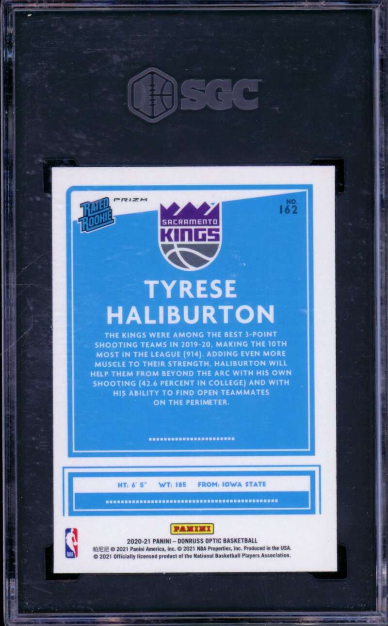Tyrese Haliburton Rookie 2020-21 Donruss Optic Holo Fast Break Prizm #162 SGC 9 Image 2