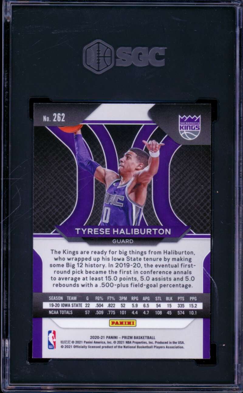 Tyrese Haliburton Rookie Card 2020-21 Panini Prizm #262 SGC 9 Image 2