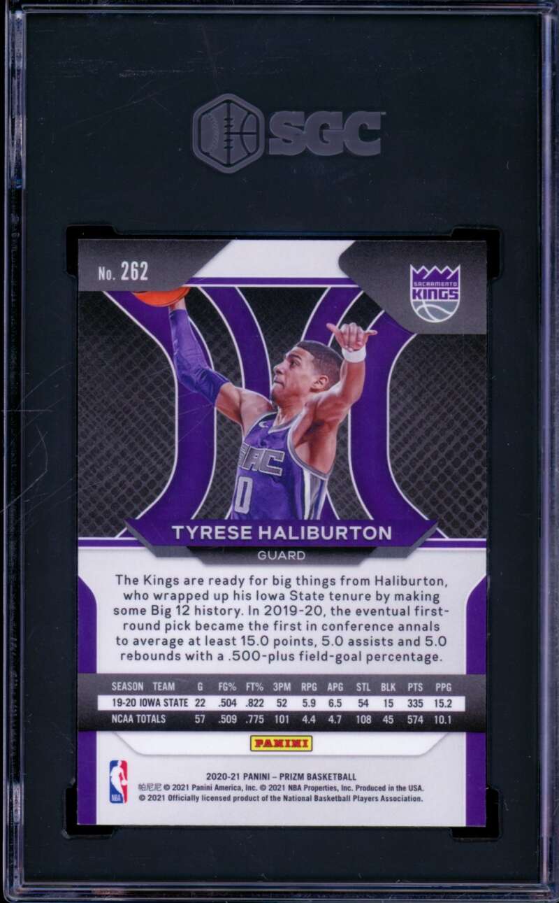 Tyrese Haliburton Rookie Card 2020-21 Panini Prizm #262 SGC 9 Image 2