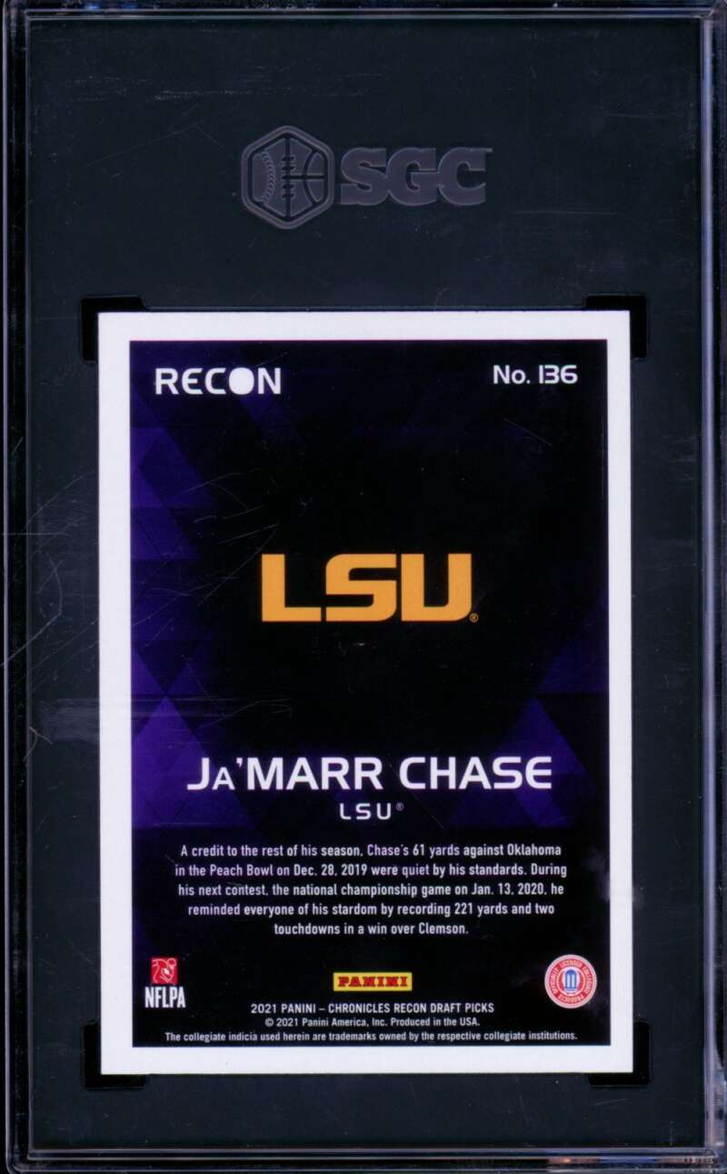 Ja'Marr Chase Rookie Card 2021 Panini Chronicles D.P. Recon Pink #136 SGC 9.5 Image 2