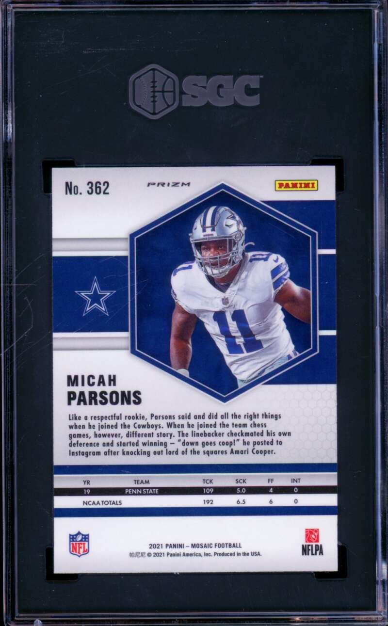 Micah Parsons Rookie Card 2021 Mosaic Prizm #362 SGC 10 Image 2