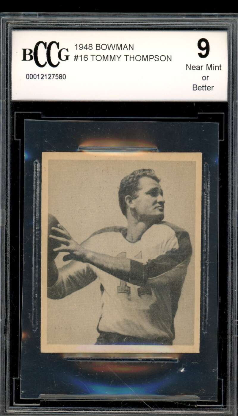1948 Bowman #16 Tommy Thompson Rookie Card BGS BCCG 9 Near Mint+ Image 1