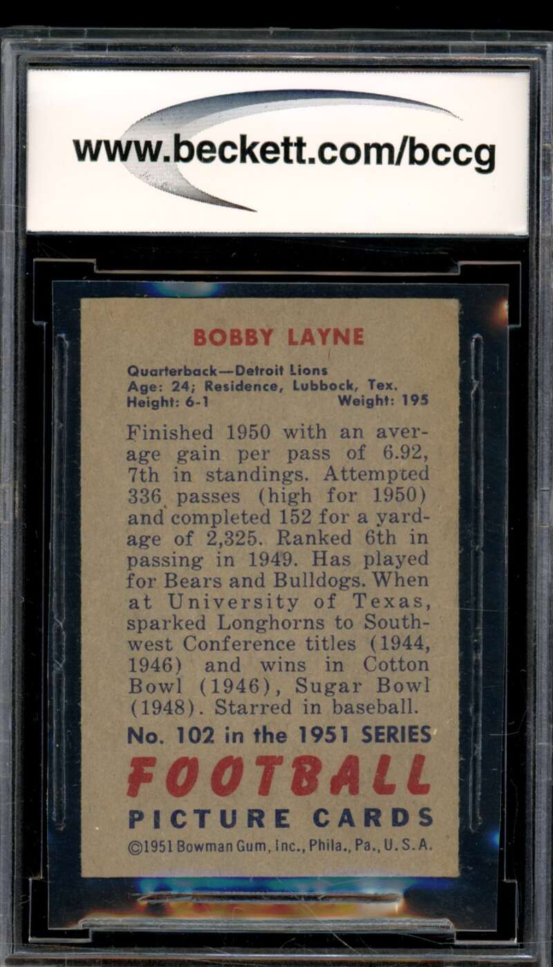 1951 Bowman #102 Bobby Layne Card BGS BCCG 8 Excellent+ Image 2