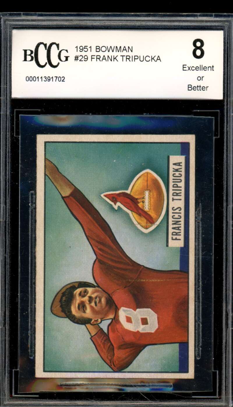 1951 Bowman #29 Frank Tripucka Card BGS BCCG 8 Excellent+ Image 1