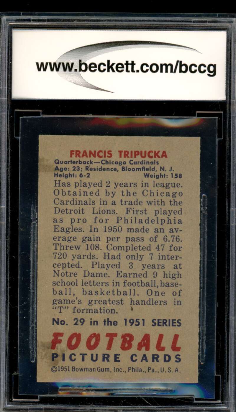1951 Bowman #29 Frank Tripucka Card BGS BCCG 8 Excellent+ Image 2