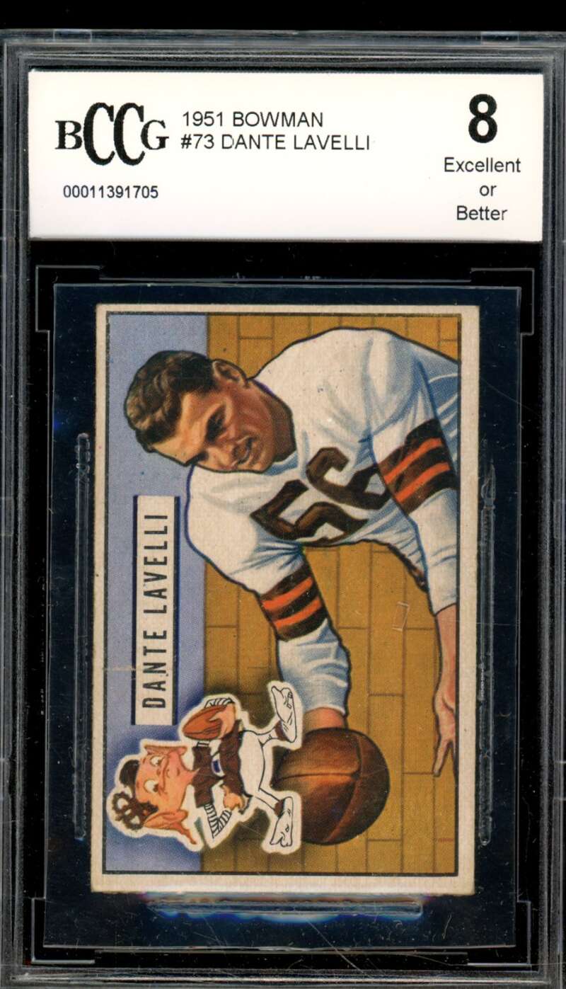 1951 Bowman #73 Dante Lavelli Card BGS BCCG 8 Excellent+ Image 1