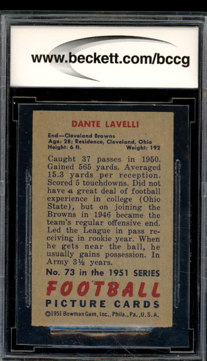 1951 Bowman #73 Dante Lavelli Card BGS BCCG 8 Excellent+ Image 2
