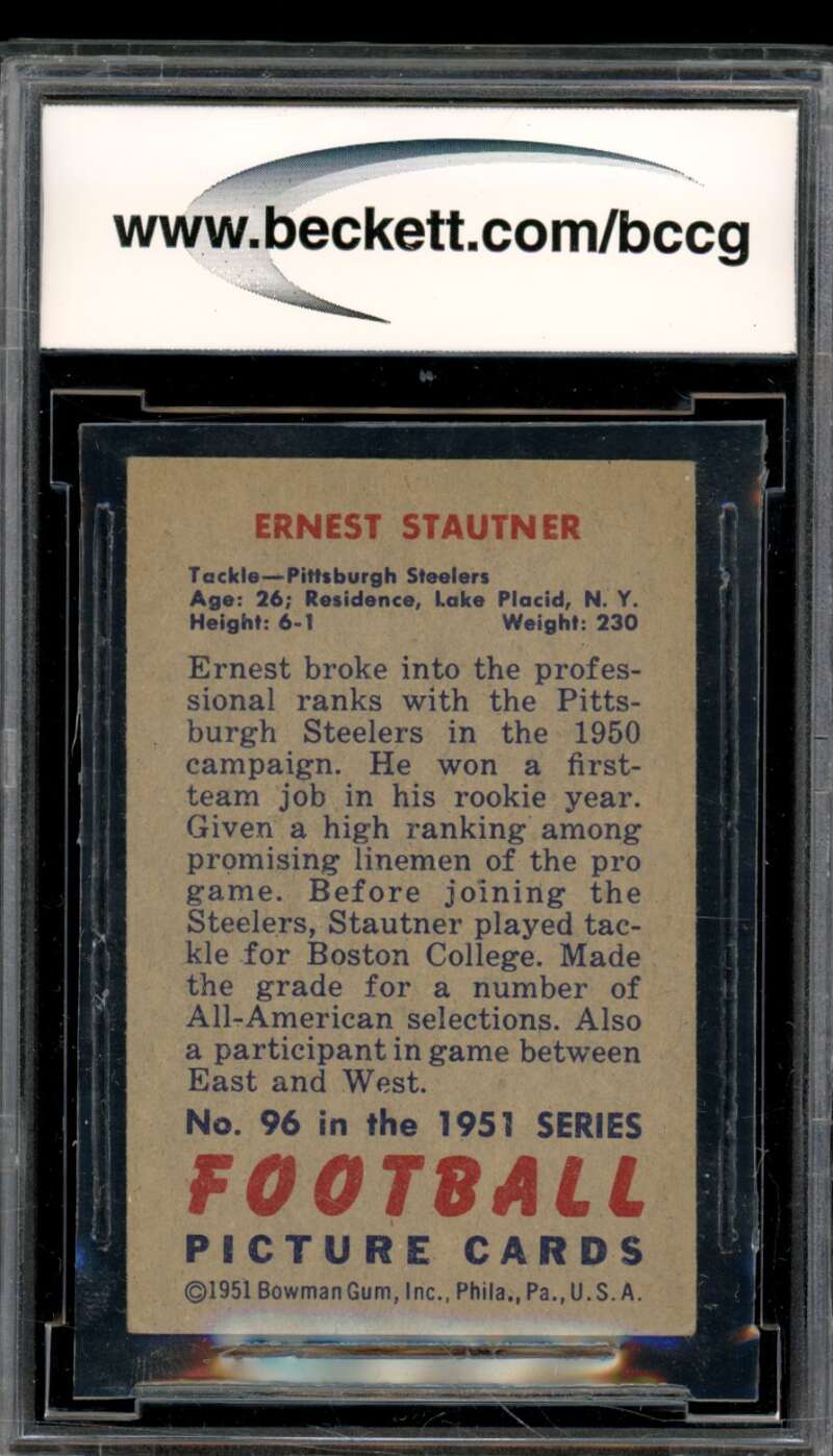 1951 Bowman #96 Ernie Stautner Rookie Card BGS BCCG 8 Excellent+ Image 2