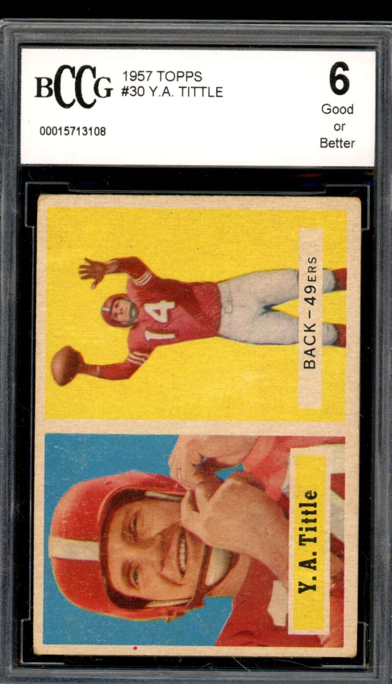 1957 Topps #30 Y.A. Tittle Card BGS BCCG 6 Good+ Image 1