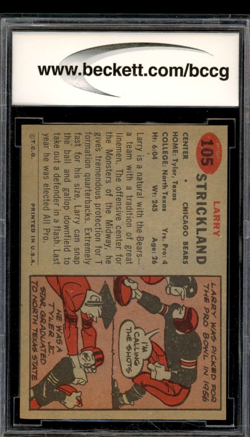 1957 Topps #105 Larry Strickland Rookie Card BGS BCCG 9 Near Mint+ Image 2