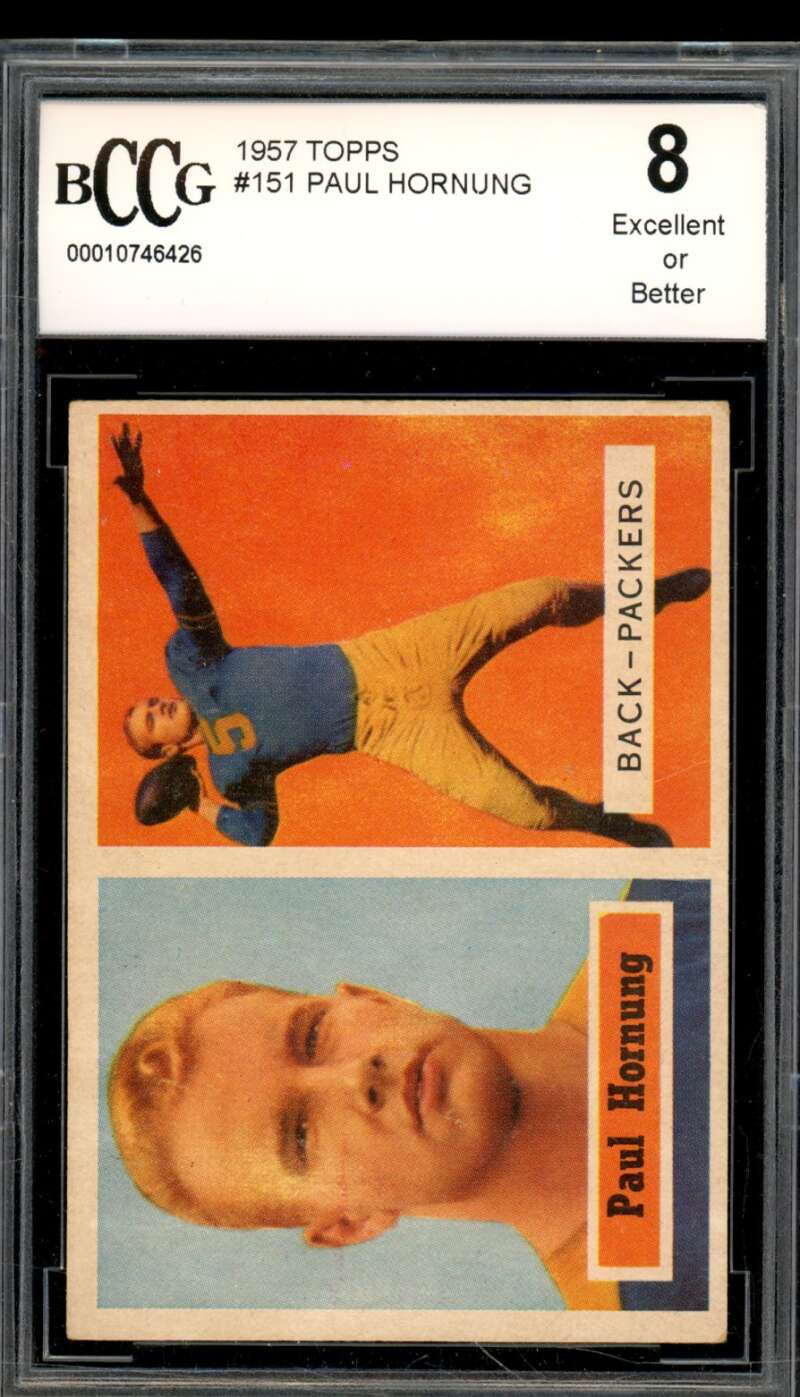 1957 Topps #151 Paul Hornung Rookie Card BGS BCCG 8 Excellent+ Image 1