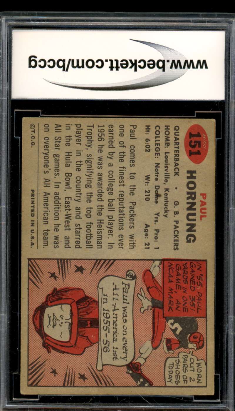 1957 Topps #151 Paul Hornung Rookie Card BGS BCCG 8 Excellent+ Image 2