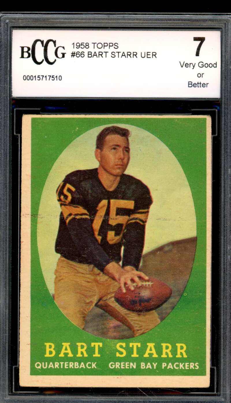 1958 Topps #66 Bart Starr Card BGS BCCG 7 Very Good+ Image 1