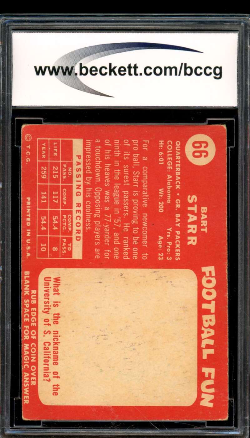 1958 Topps #66 Bart Starr Card BGS BCCG 7 Very Good+ Image 2