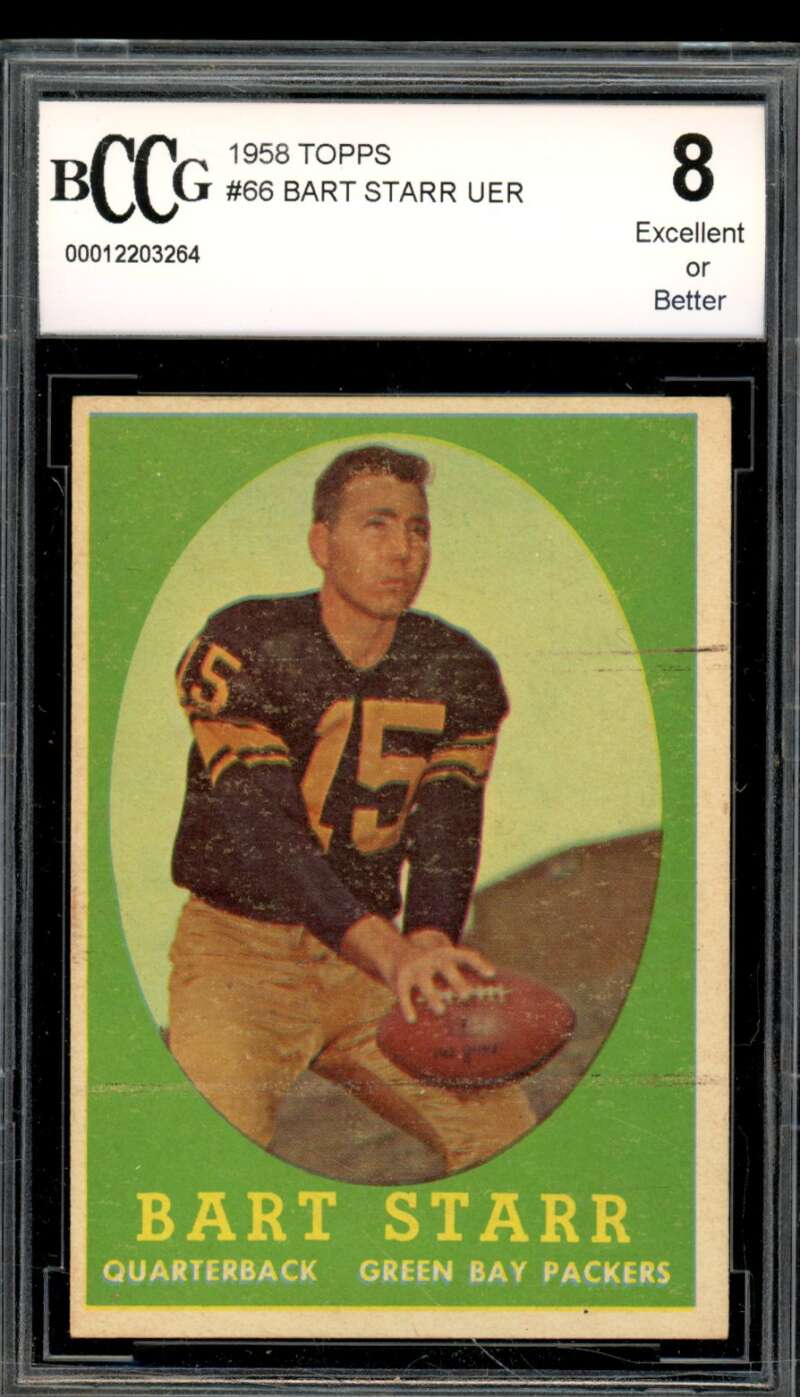 1958 Topps #66 Bart Starr Card BGS BCCG 8 Excellent+ Image 1