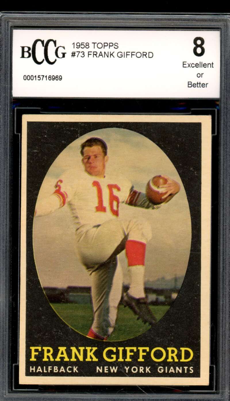 1958 Topps #73 Frank Gifford Card BGS BCCG 8 Excellent+ Image 1