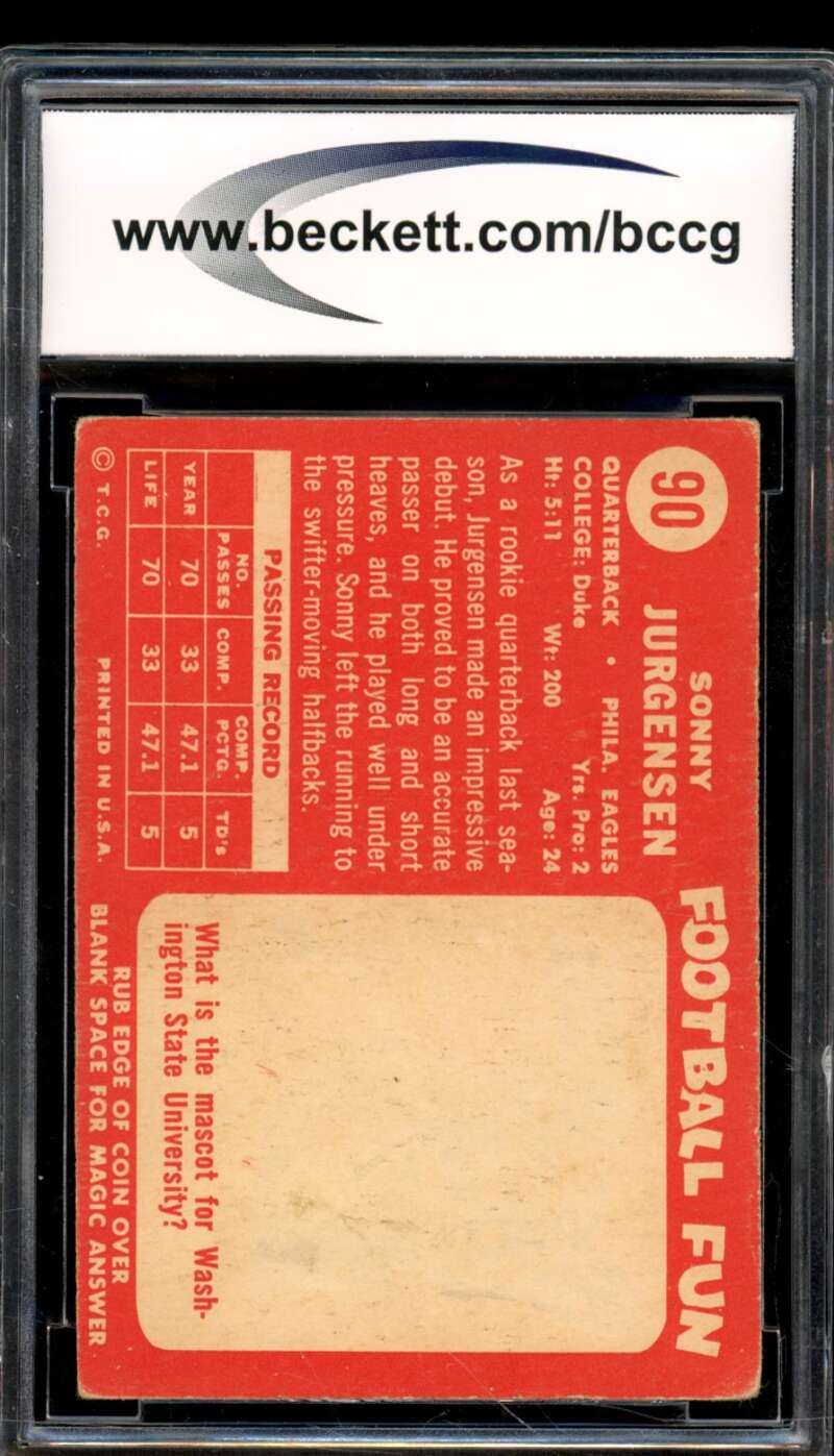1958 Topps #90 Sonny Jurgensen Rookie Card BGS BCCG 7 Very Good+ Image 2