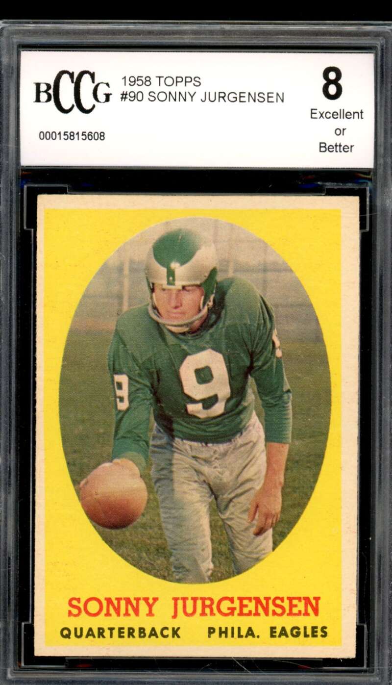 1958 Topps #90 Sonny Jurgensen Card BGS BCCG 8 Excellent+ Image 1