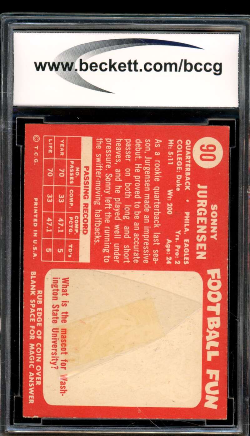 1958 Topps #90 Sonny Jurgensen Card BGS BCCG 8 Excellent+ Image 2