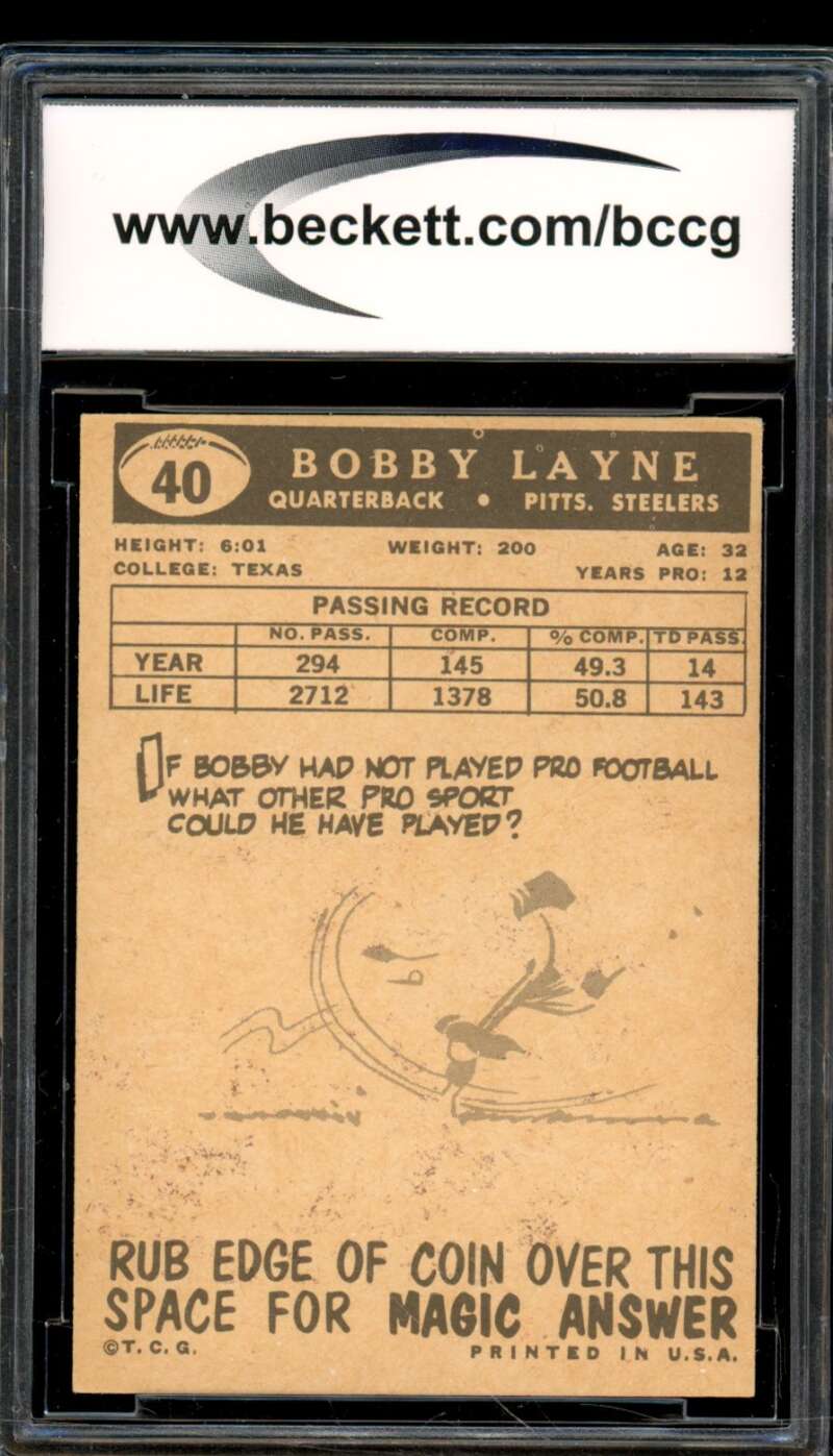 1959 Topps #40 Bobby Layne Card BGS BCCG 8 Excellent+ Image 2