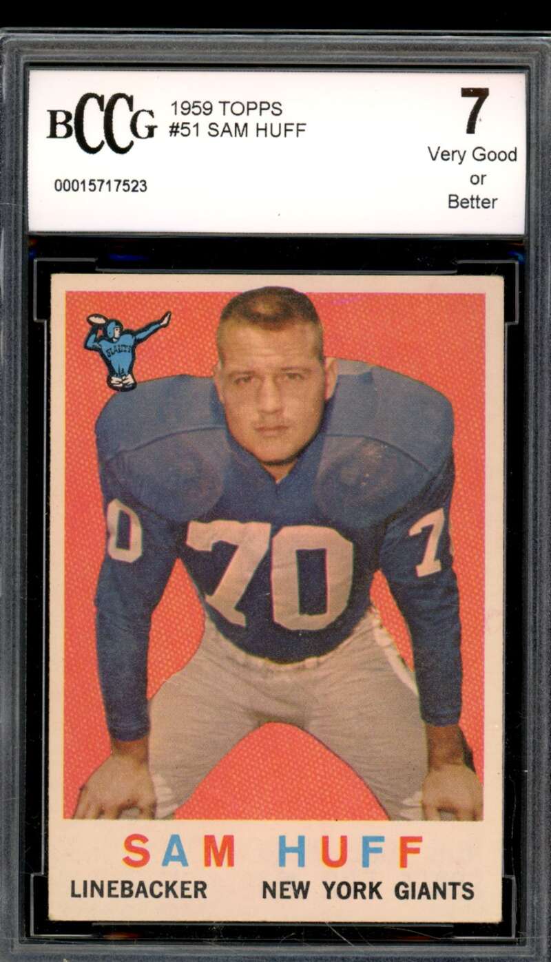 1959 Topps #51 Sam Huff Rookie Card BGS BCCG 7 Very Good+ Image 1