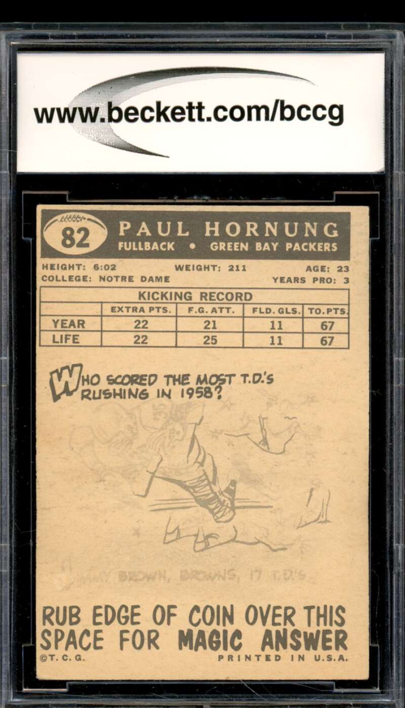 1959 Topps #82 Paul Hornung Card PSA 7 Very Good+ Image 2