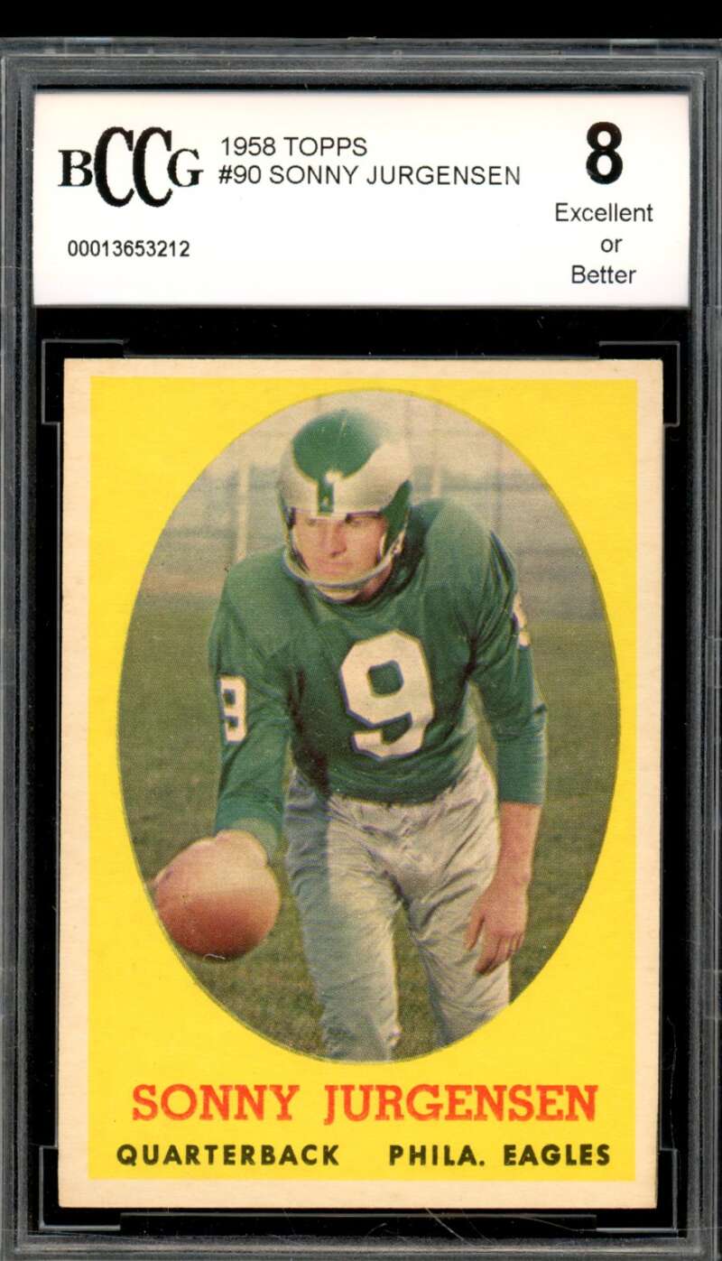1958 Topps #90 Sonny Jurgensen Rookie Card BGS BCCG 8 Excellent+ Image 1
