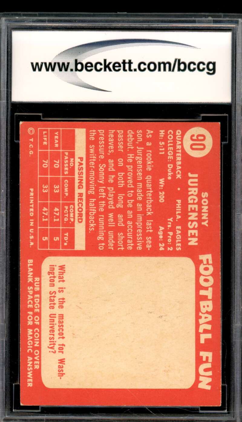 1958 Topps #90 Sonny Jurgensen Rookie Card BGS BCCG 8 Excellent+ Image 2