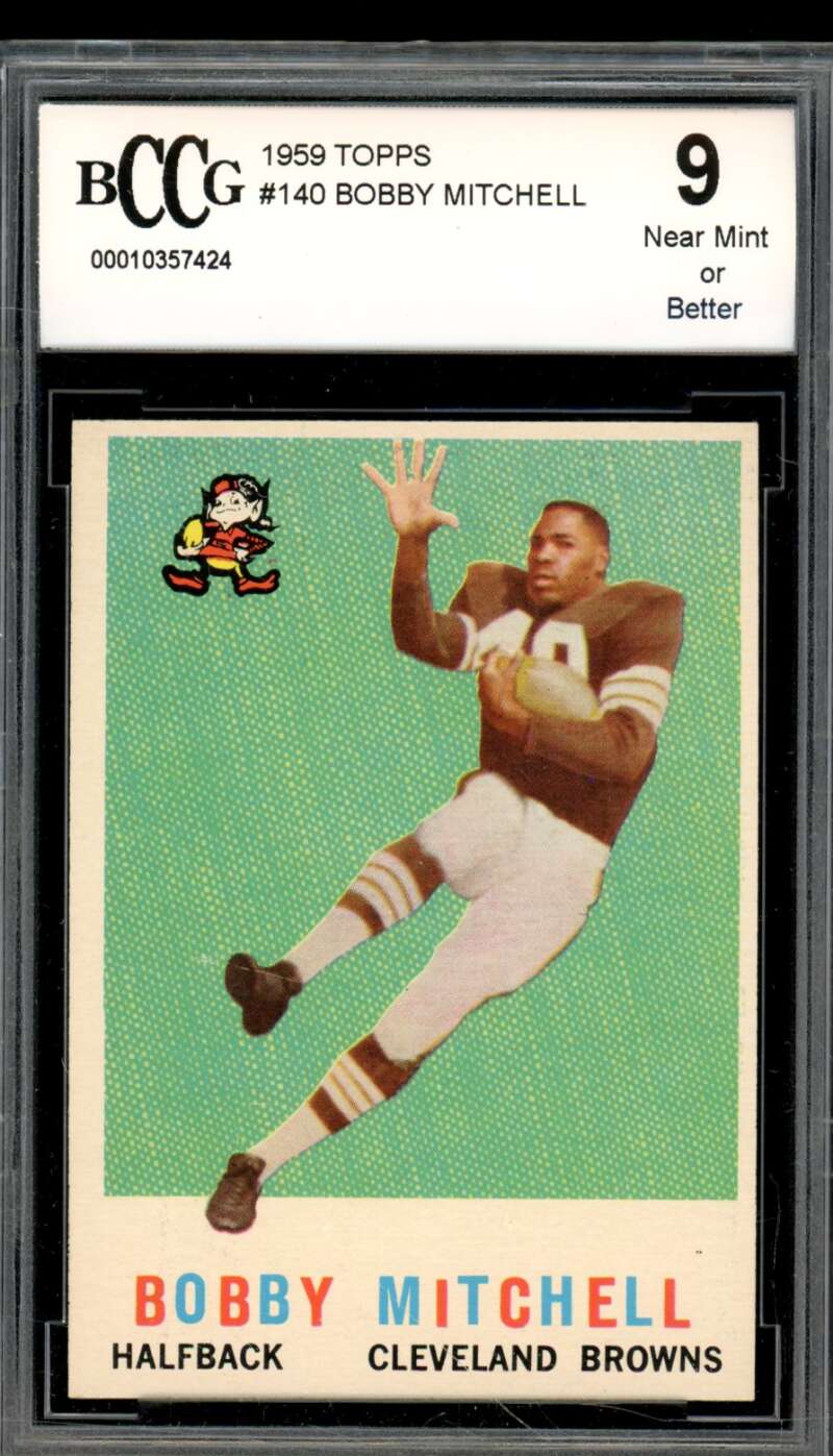 1959 Topps #140 Bobby Mitchell Rookie Card BGS BCCG 9 Near Mint+ Image 1