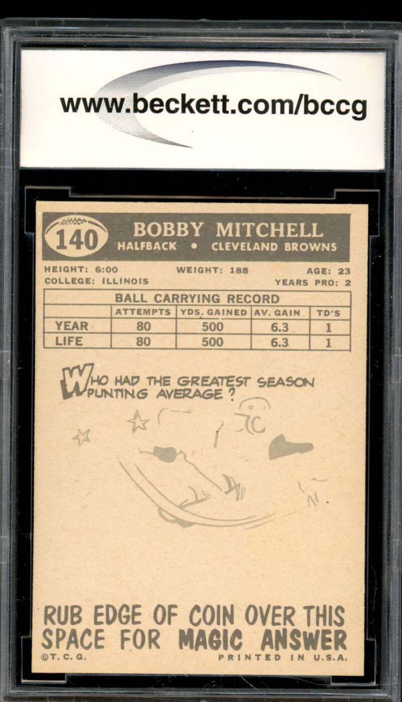 1959 Topps #140 Bobby Mitchell Rookie Card BGS BCCG 9 Near Mint+ Image 2