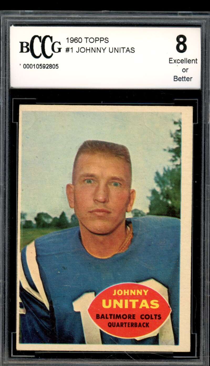 1960 Topps #1 Johnny Unitas Card BGS BCCG 8 Excellent+ Image 1