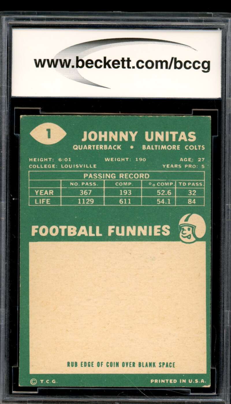 1960 Topps #1 Johnny Unitas Card BGS BCCG 8 Excellent+ Image 2
