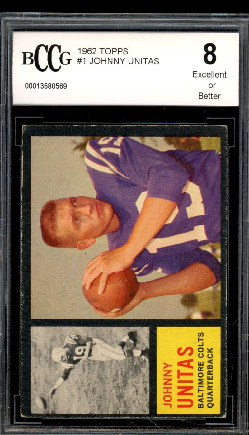 1962 Topps #1 Johnny Unitas Card BGS BCCG 8 Excellent+ Image 1